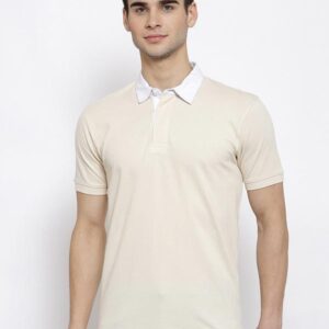 Men Cream-Coloured Polo Collar Slim Fit T-shirt