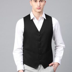 Men Black Solid Slim Fit Formal Waistcoat