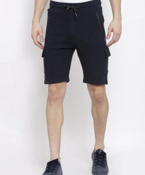 Men Navy Blue Slim Fit Self Striped Cotton Gym Shorts