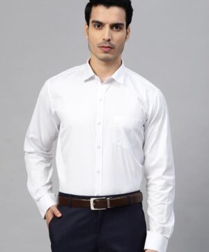 Men White Regular Fit Self Design Formal Shirt