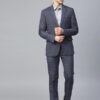 Men Navy & Beige Slim Fit Checked Single-Breasted Formal Suit