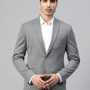 Men Grey Slim Fit Self-Design Single-Breasted Formal Blazer