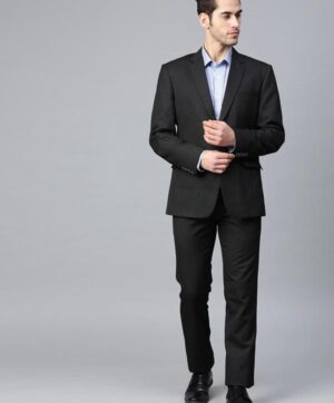 Men Black & White Slim Fit Striped Single-Breasted Formal Suit