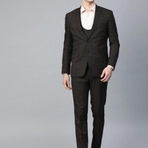 Men Charcoal Grey & Blue Slim Fit Checked Single-Breasted Formal Suit