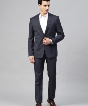 Men Navy Solid Slim Fit Single-Breasted Suit