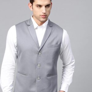 Men Grey Solid Slim Fit Formal Waistcoat