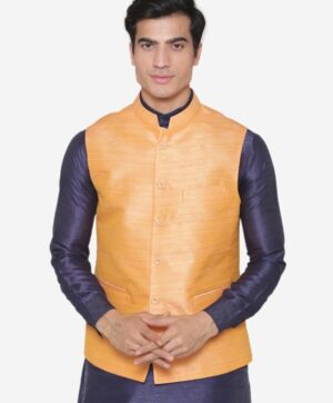 Men Orange Solid Nehru Jacket