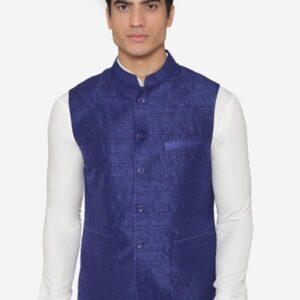 Men Blue Solid Nehru Jacket