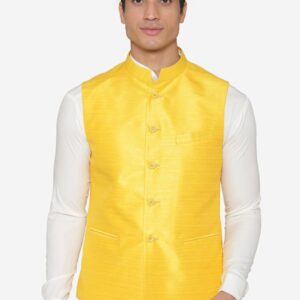 Men Yellow Solid Waistcoat