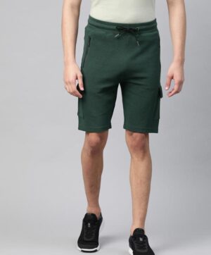 Men Green Ribbed Slim Fit Training Shorts