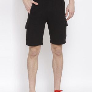 Men Black Slim Fit Self Striped Cotton Gym Shorts