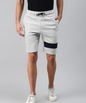 Men Grey Melange & Black Colourblocked Slim Fit Cotton Training Sports Shorts
