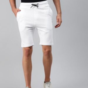 Men White Self-Striped Slim Fit Pure Cotton Training Sports Shorts