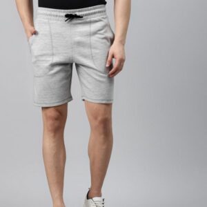 Men Grey Melange Pure Cotton Slim Fit Mid-Rise Training Shorts