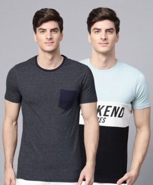 Men Black & Blue Set Of 2 Slim Fit T-shirt