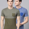 Men Pack Of 2 Green & Blue Slim Fit T-Shirts With Pocket Detailing