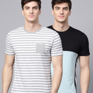 Men Pack of 2 Multicoloured Striped Slim Fit T-shirts