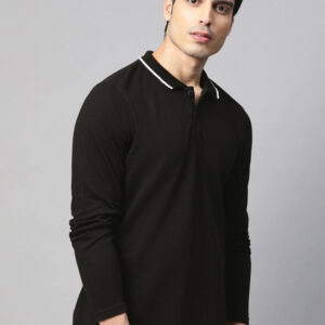 Men Black Solid Polo Slim Fit T-shirt