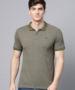 Men Olive Green Solid Polo Collar T-shirt