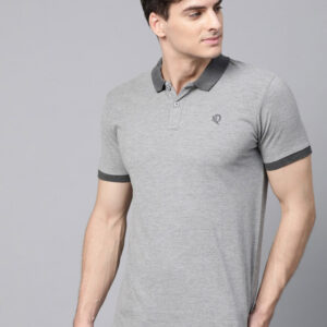 Men Grey Melange Solid Polo Collar T-shirt
