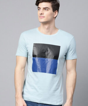 Men Blue Printed Round Neck T-shirt