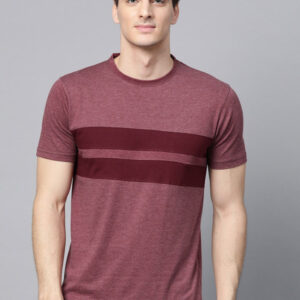 Men Maroon Striped Round Neck T-shirt