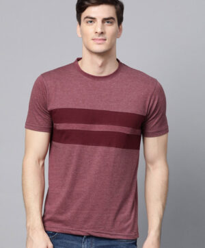 Men Maroon Striped Round Neck T-shirt