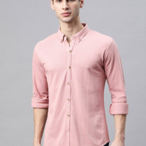 Men Pink Solid Slim Fit Cotton Casual Shirt