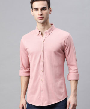 Men Pink Solid Slim Fit Cotton Casual Shirt