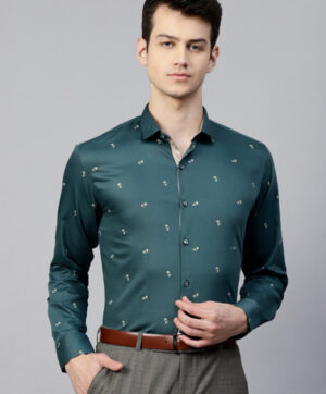 Men Teal Green & Yellow Slim Fit Micro Ditsy Quirky Printed Smart Casual Shirt