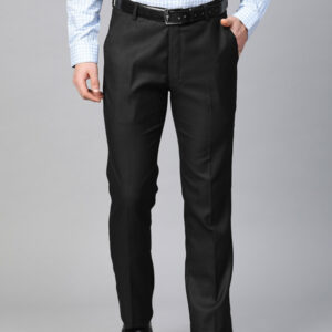 Men Black Self Design Slim Fit Formal Trousers