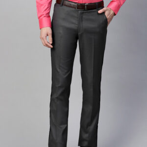 Men Charcoal Grey Slim Fit Checked Formal Trousers