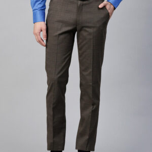 Men Brown & Blue Slim Fit Checked Formal Trousers