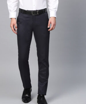 Men Navy Blue Smart Slim Fit Solid Formal Trousers