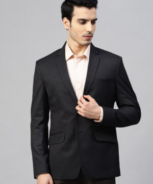 Men Black Solid Slim Fit Single-Breasted Formal Blazer