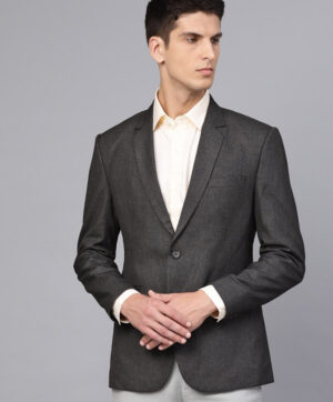 Grey Solid Slim Fit Single-Breasted Formal Blazer