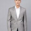 Men Grey & Blue Slim Fit Checked Single Breasted Smart Casual Blazer