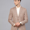 Men Beige & Black Slim Fit Houndstooth Checked Single Breasted Smart Casual Blazer