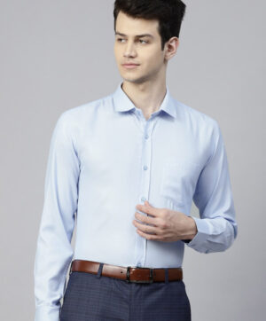 Men Blue Slim Fit Self Design Formal Shirt