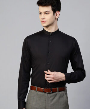 Men Black Slim Fit Solid Smart Casual Shirt