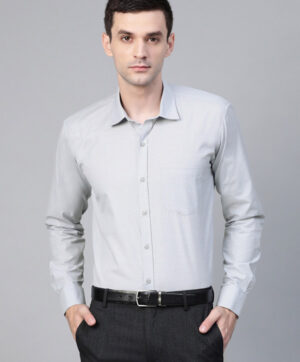Men Grey Semi Slim Fit Solid Formal Shirt