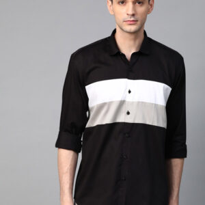 Men Black & White Slim Fit Striped Casual Shirt