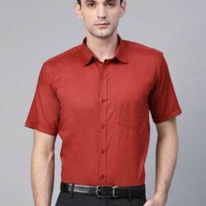 Men Rust Red Semi-Slim Fit Solid Formal Shirt