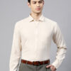 Men Cream-Coloured Slim Fit Self Design Formal Shirt