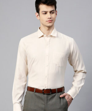 Men Cream-Coloured Slim Fit Self Design Formal Shirt