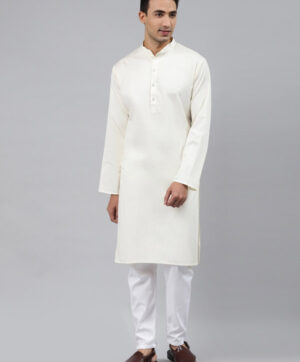 Men Cream-Coloured Regular Pure Cotton Kurta with Pyjamas