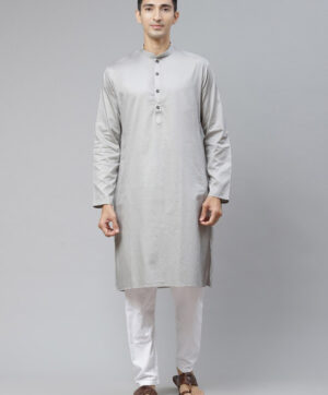 Men Grey Regular Pure Cotton Kurta with Pyjamas