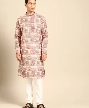 Men Ethnic Motifs Printed Regular Kurta with Churidar