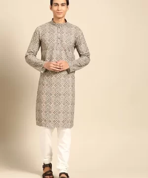 Men Ethnic Motifs Printed Regular Pure Cotton Kurta with Churidar