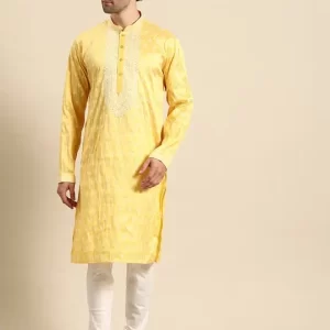 Men Floral Embroidered Regular Kurta with Churidar